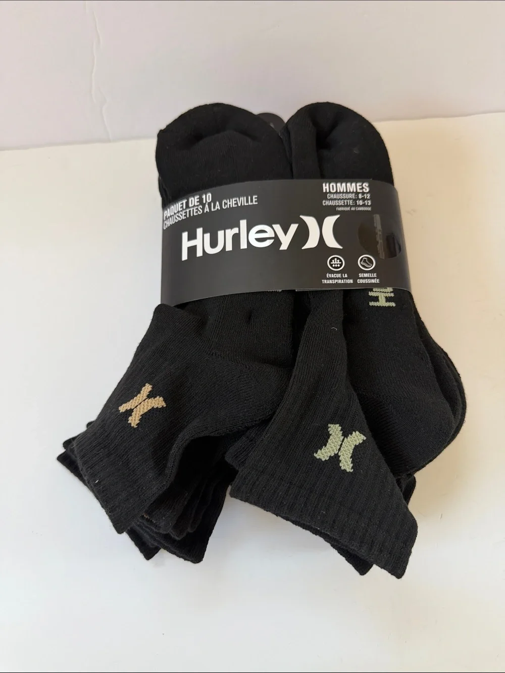 New Men’s Hurley 10 Pack QTR Crew Socks